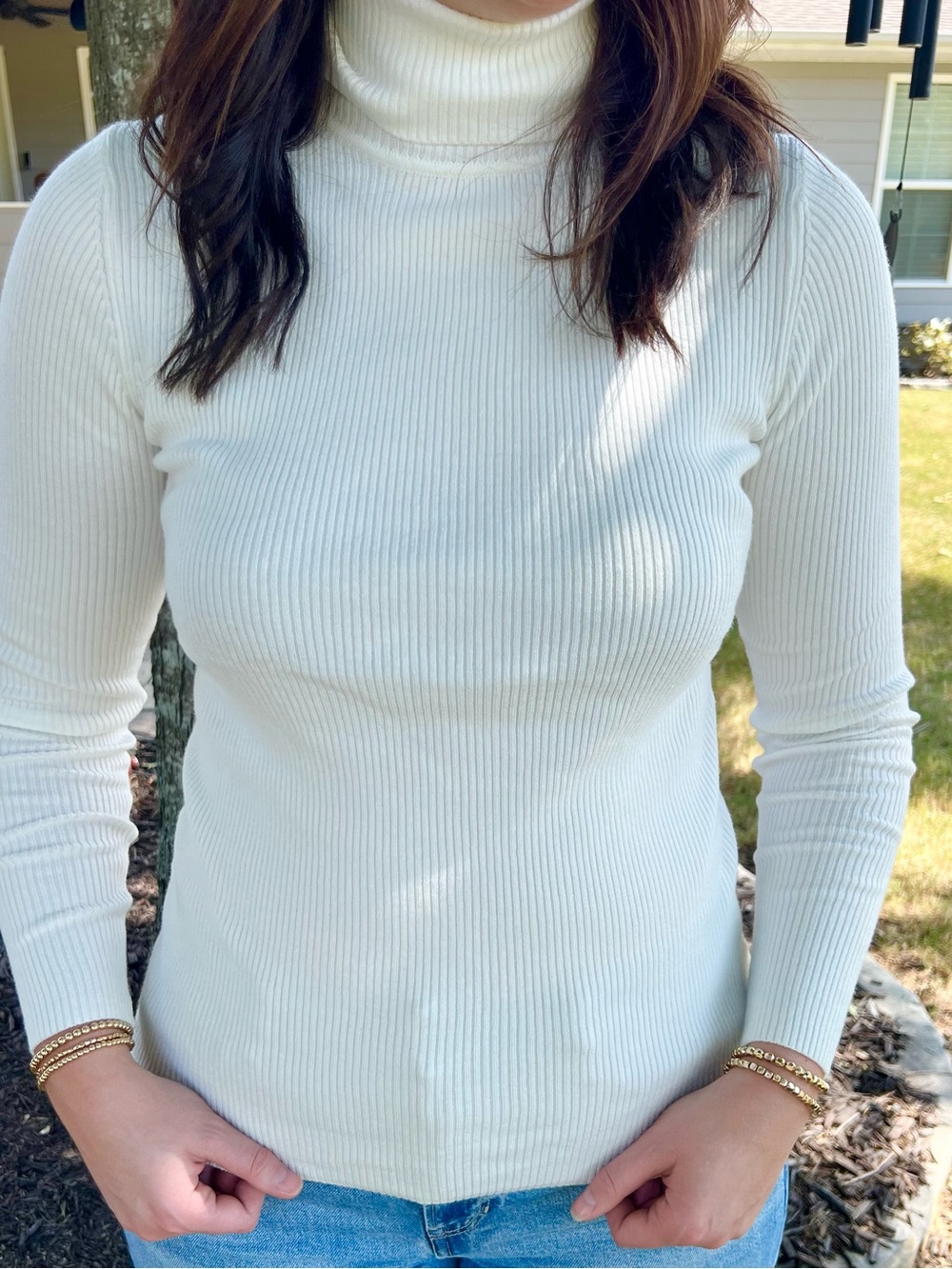 Bluivy Cream Ribbed Turtleneck Sweater